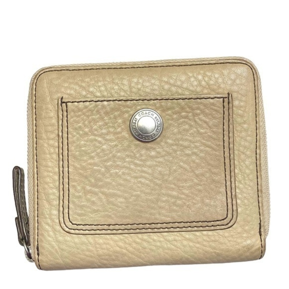Coach cream pebbled leather zipper clutch wallet